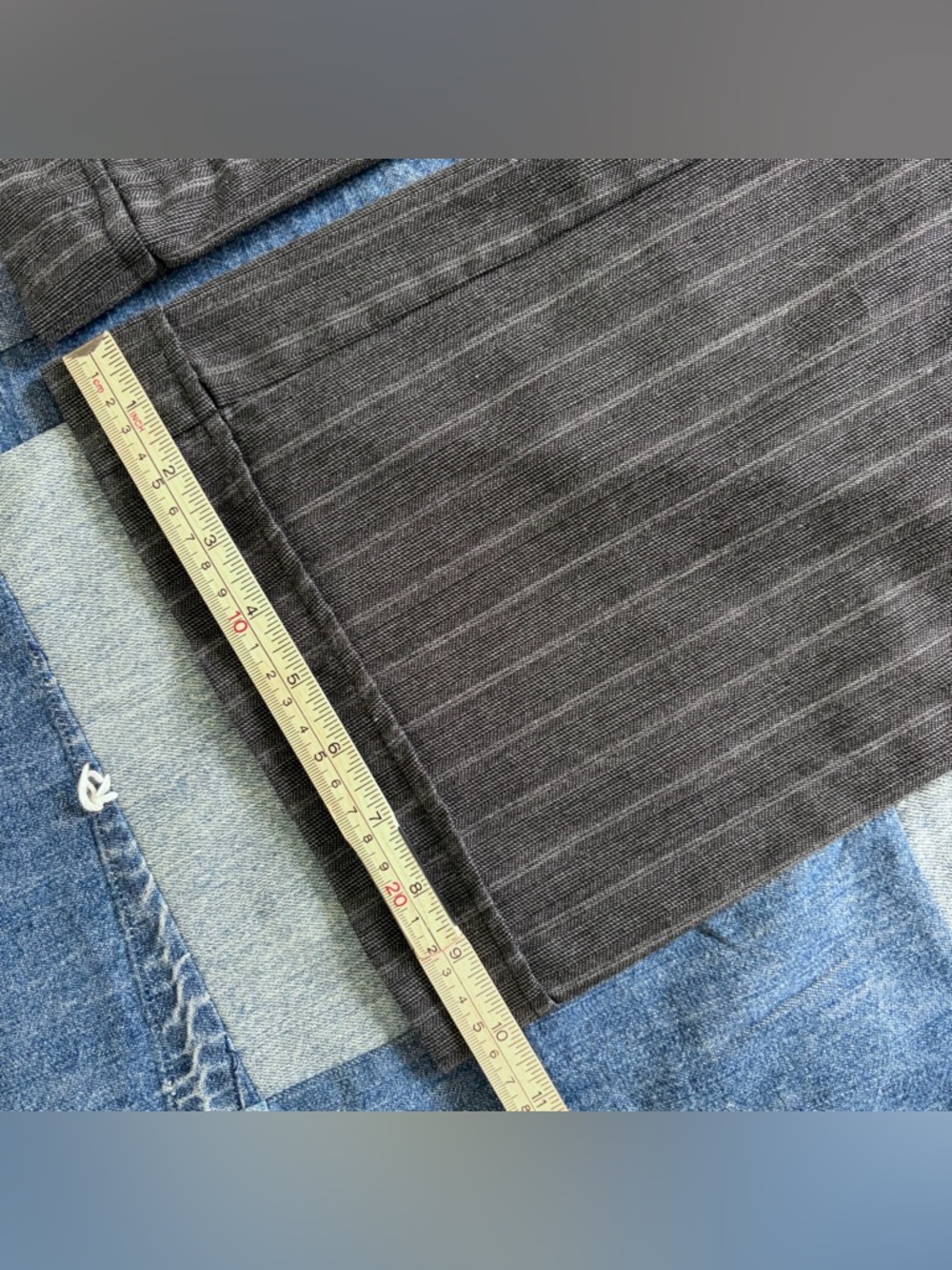 Y2K vanity flare grey striped trouser pants low rise wide belt button woven 5 - Picture 9 of 12